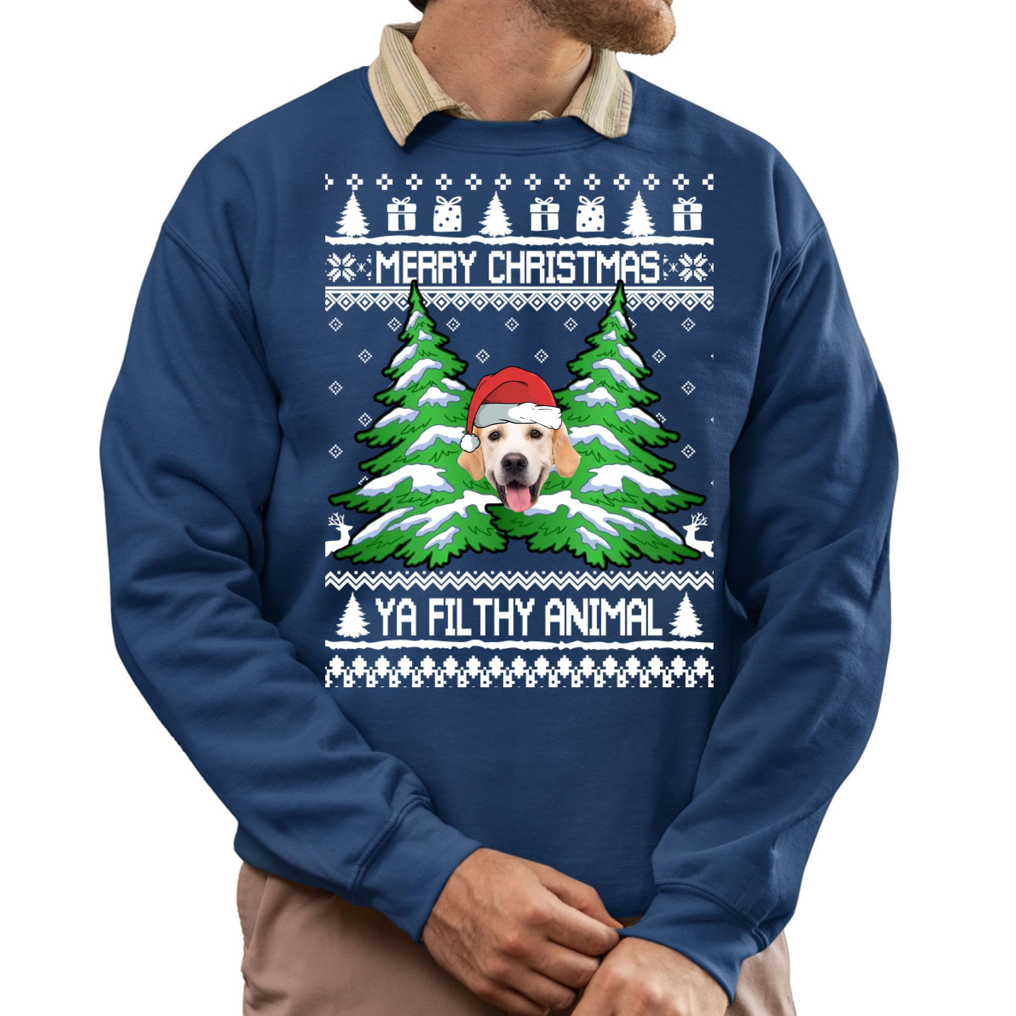 Ya Filthy Animal Custom Dog Face Ugly Christmas Sweatshirt 5
